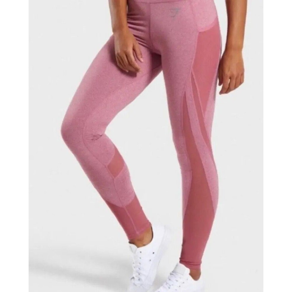 GymShark Sleek Sculpture Mesh Leggings Dusty Pink High Rise Pockets Small Yoga